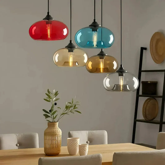 Einflammige Glas-Pendelleuchte im Mid-Century-Stil fürs Esszimmer