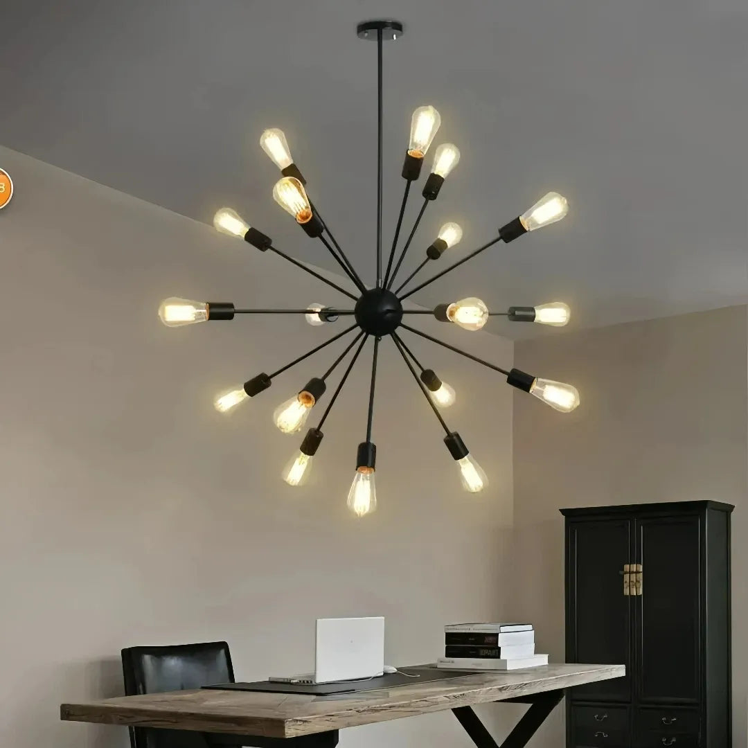 Sputnik Kronleuchter im Industrial-Stil aus schwarzem Metall