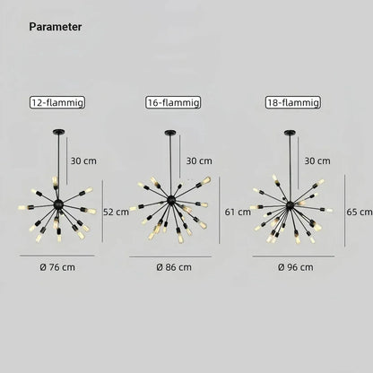 Sputnik Kronleuchter im Industrial-Stil aus schwarzem Metall