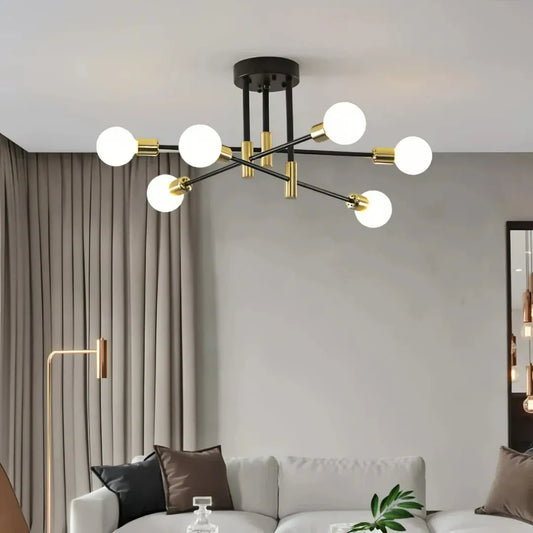 Sputnik Pendelleuchte im Mid-Century-Stil für Wohnzimmer, Schwarz